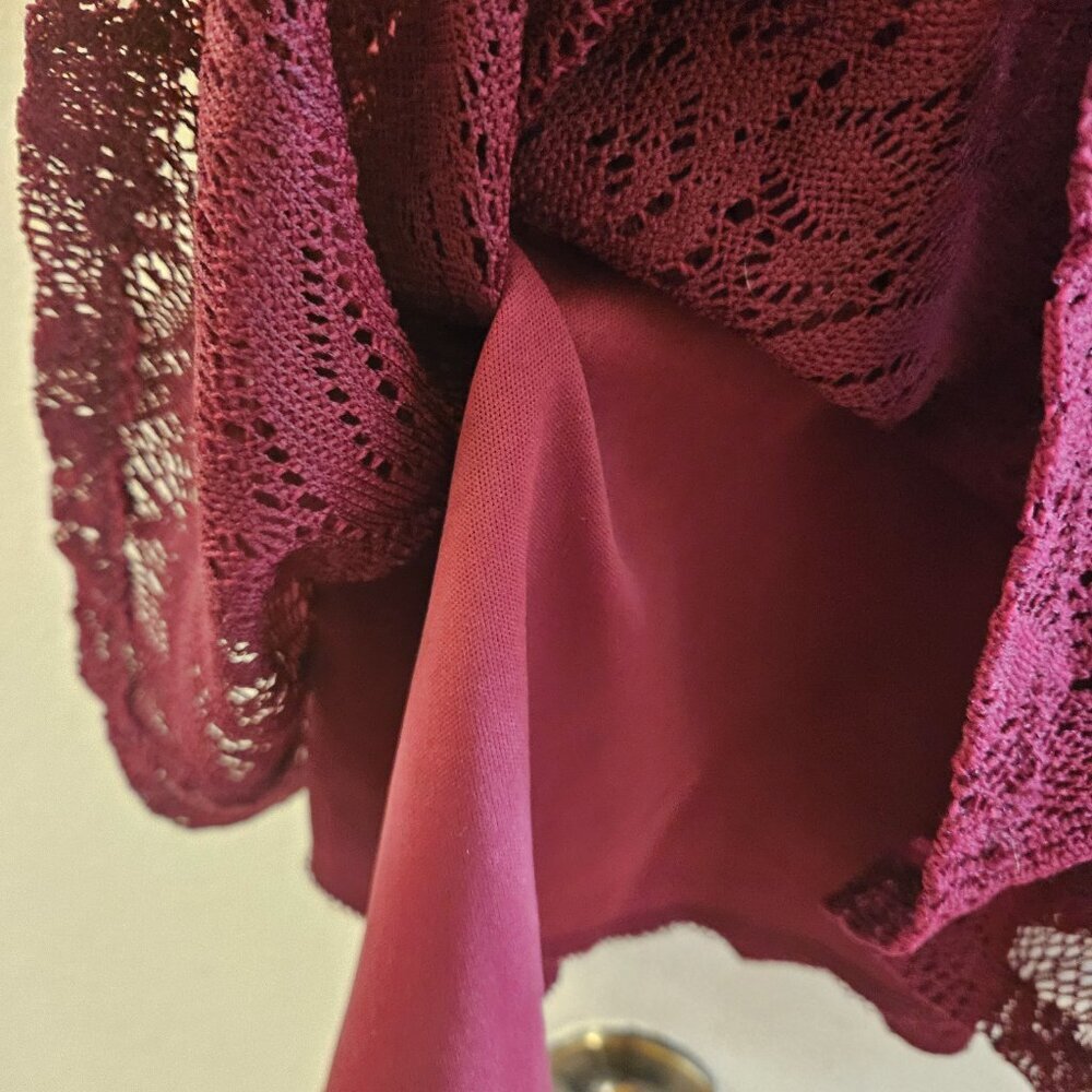Wine Red boho lace Mini sleeveless Event embroider Whimsigoth cutouts dress M - Picture 8 of 12